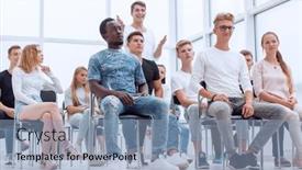  Presentation with international - Slide deck with international-group-of-young-people background and a light blue colored foreground