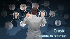  Presentation with business communication - Slide set consisting of international human resource management - business people communication cooperation background and a ocean colored foreground