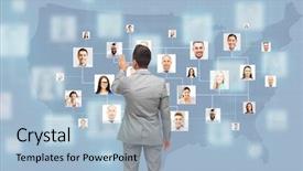  Presentation with business communication - Presentation design featuring international human resource management - business people communication cooperation background and a light blue colored foreground