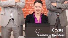  Presentation with human resource management - Colorful slide deck enhanced with international human resource management - computer engineer connecting to network backdrop and a  colored foreground