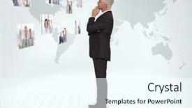  Presentation with retinal prosthetics interface - Colorful slide set enhanced with international human resource management - experienced businessman staring at futuristic backdrop and a cool aqua colored foreground