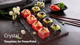  Presentation with chopstick - Audience pleasing PPT theme consisting of international-maki-sushi-roll backdrop and a tawny brown colored foreground