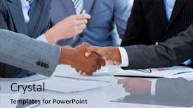  Presentation with international business - Cool new presentation with international communication - close-up of business people greeting backdrop and a light blue colored foreground