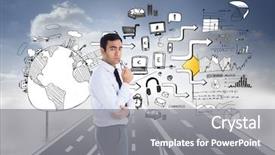  Presentation with international - Cool new PPT layouts with international market - composite image of unsmiling businessman backdrop and a  colored foreground