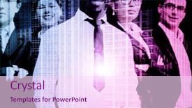  Presentation with double exposure of business people - Presentation theme enhanced with business people and a city background and a pink colored foreground