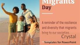  Presentation with children support - Slide deck having international-migrants-day-text and a coral colored foreground