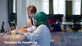  Presentation with international business - PPT theme consisting of international-multicultural-business-team-man background and a ocean colored foreground