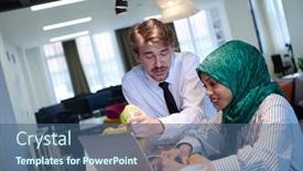  Presentation with green relaxation - Presentation theme with international-multicultural-business-team-man background and a ocean colored foreground