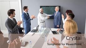  Presentation with director - PPT layouts featuring international negotiation - arabian partner with director background and a coral colored foreground