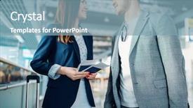  Presentation with passengers - Presentation design consisting of international negotiation - business class passengers waiting background and a seafoam green colored foreground