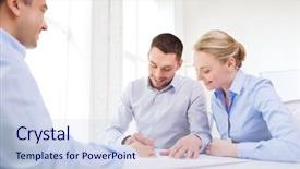  Presentation with team meeting - PPT layouts featuring international negotiation - business people and teamwork concept background and a lemonade colored foreground