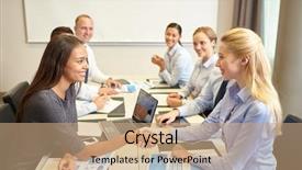  Presentation with negotiation - Colorful presentation design enhanced with international negotiation - business people gesture and partnership backdrop and a coral colored foreground