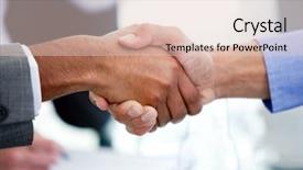  Presentation with partners - Slides having international negotiation - close-up of business partners shaking background and a lemonade colored foreground