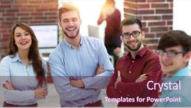  Presentation with team - Beautiful PPT layouts featuring international negotiation - happy smiling business team backdrop and a tawny brown colored foreground