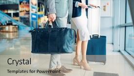  Presentation with passengers - Colorful PPT layouts enhanced with international negotiation - passengers with luggage in airport backdrop and a mint green colored foreground