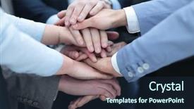  Presentation with negotiation - Colorful PPT theme enhanced with international negotiation - portrait of a business team backdrop and a  colored foreground