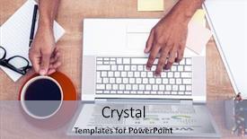  Presentation with newspaper laptop - Slide deck having international newspaper against businessman having coffee while typing on laptop background and a light blue colored foreground