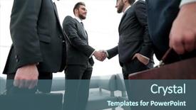  Presentation with international business - Slide set having international organizations - closeup meeting business partners background and a ocean colored foreground