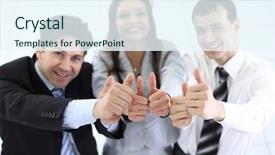  Presentation with successful - Cool new presentation design with international organizations - successful business team showing thumbs backdrop and a sky blue colored foreground