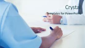  Presentation with taking notes - Slides having international paper - education profession people and medicine background and a sky blue colored foreground