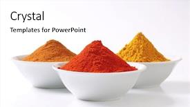 Presentation with curry - Presentation design enhanced with international products - bowls with ground cinnamon curry background and a white colored foreground