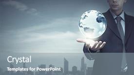  Presentation with palm - Colorful slide set enhanced with international products - businessman holding in palm digital backdrop and a  colored foreground