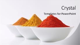  Presentation with ceramic - Colorful PPT theme enhanced with international products - line of ceramic bowls backdrop and a sky blue colored foreground