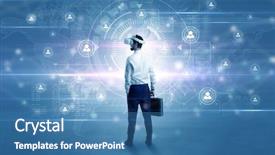  Presentation with social research - Slide set with international relations - manager with vr headset background and a teal colored foreground