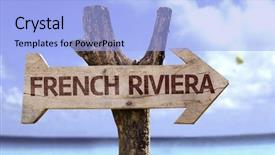  Presentation with beach - Beautiful presentation theme featuring international resorts - french riviera wooden sign backdrop and a light blue colored foreground