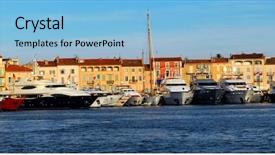  Presentation with luxury service boats - PPT theme consisting of international resorts - luxury boats anchored in st background and a light blue colored foreground