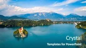  Presentation with resort - Colorful presentation theme enhanced with international resorts - slovenia - aerial view resort backdrop and a ocean colored foreground