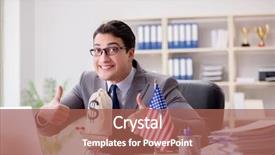  Presentation with 3d figure american flag - Audience pleasing PPT theme consisting of international retailing - businessman with american flag backdrop and a coral colored foreground