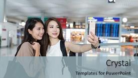  Presentation with selfie - Presentation featuring international retailing - girls friends taking selfie background and a light blue colored foreground