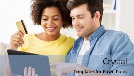  Presentation with online shopping - Cool new slide deck with international retailing - technology online shopping and people backdrop and a light blue colored foreground