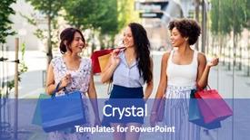  Presentation with city people walking - Colorful slides enhanced with international retailing - sale consumerism and people concept backdrop and a ocean colored foreground