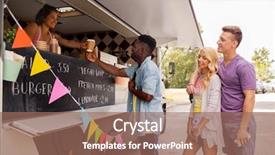  Presentation with queue - Audience pleasing PPT theme consisting of customers queue at food truck backdrop and a coral colored foreground