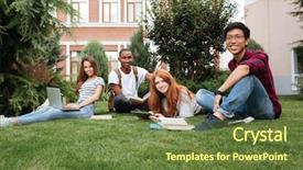  Presentation with international - Slides having international school - multiethnic group of smiling young background and a  colored foreground