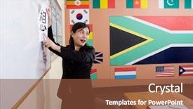  Presentation with country flags - Presentation theme enhanced with international school - woman teaching chinese in classroom background and a tawny brown colored foreground