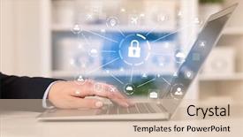  Presentation with chest - Theme consisting of international security - business woman below chest working background and a lemonade colored foreground