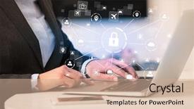  Presentation with international business - Beautiful PPT theme featuring international security - business woman below chest working backdrop and a coral colored foreground