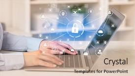  Presentation with international business - Presentation theme featuring international security - business woman below chest working background and a soft green colored foreground