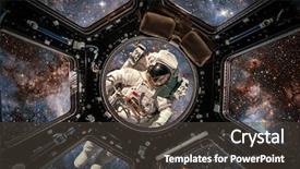  Presentation with international space station - Theme with international space station and astronaut background and a dark gray colored foreground