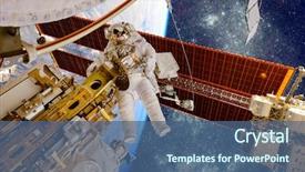  Presentation with international space station - Presentation theme featuring international space station and astronaut background and a ocean colored foreground