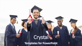  Presentation with international education - Beautiful PPT theme featuring international students in mortar boards backdrop and a  colored foreground