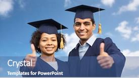  Presentation with international education - Cool new PPT theme with international students in mortar boards backdrop and a ocean colored foreground