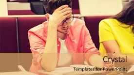  Presentation with international education - Presentation theme enhanced with international students with notebooks writing background and a  colored foreground