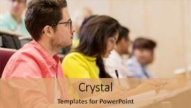  Presentation with high school students - Colorful slide set enhanced with international students with notebooks writing backdrop and a coral colored foreground