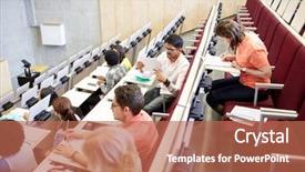  Presentation with lecture hall - Colorful slide set enhanced with international students writing test backdrop and a coral colored foreground