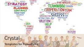  Presentation with international - Presentation theme having international teamwork with a group background and a lemonade colored foreground