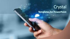  Presentation with trade finance - Colorful slide deck enhanced with international trade finance - hand using phone with cloud backdrop and a ocean colored foreground